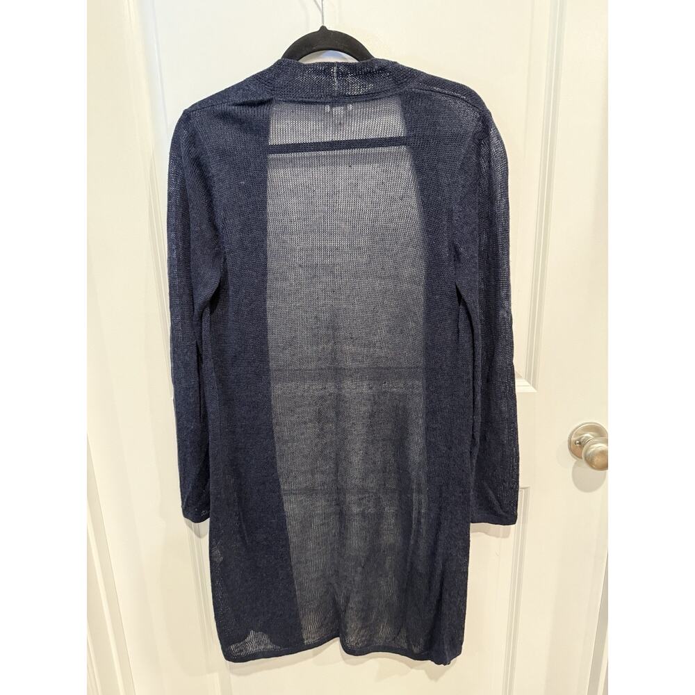 J. Jill Navy Long Sleeve Knit Open Front Linen Blend Cardigan Sweater Size S